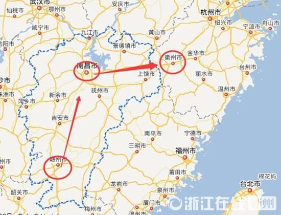 贛州到南昌高速公路400公里左右，南昌到浙江江山高速公路400多公里