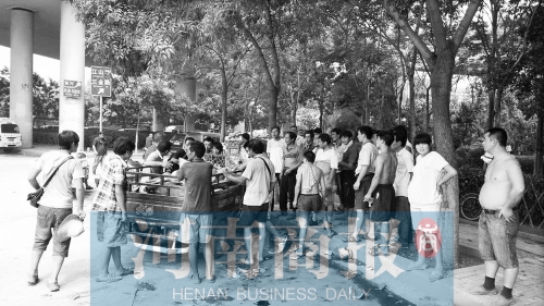 北環(huán)南陽路立交橋下，瓜農(nóng)小秦被打后，附近瓜農(nóng)紛紛圍了上來